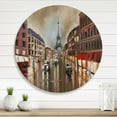 thumbnail image 2 of Designart 'Quiet Rainy Street In Gray Eiffel Tower Paris' Traditional Circle Metal Wall Art 11x11 - Disc of 11, 2 of 5