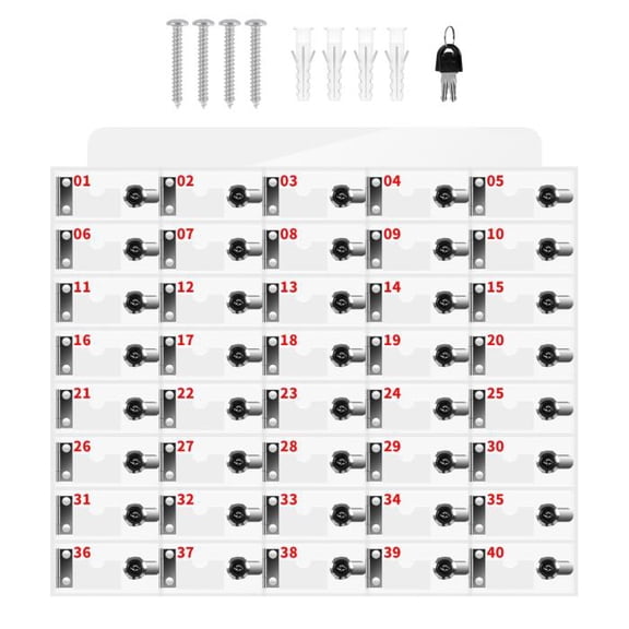 Acrylic Cell Phone Storage, 40 Secure Slots, One-to-One Lock System, Wall-Mounted, Cell Phone Lock Box, School, Classroom, Institution