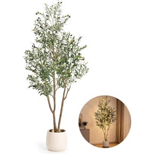 7FT Artificial Olive Tree with Lights & Planter Tall Faux Olive Plant