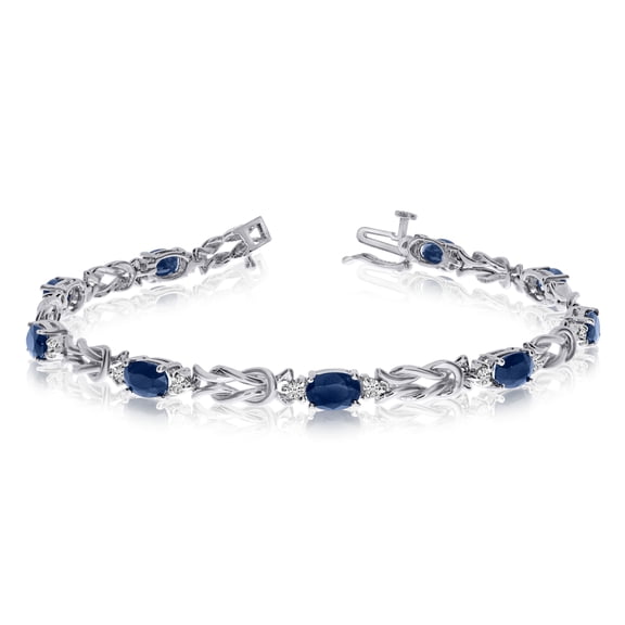 14k White Gold Natural Sapphire And Diamond Tennis Bracelet