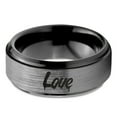 thumbnail image 2 of Tungsten Dripping Love Typography Writing Band Ring 8mm Men Women Comfort Fit Black Step Bevel Edge Brushed Gray Polished, 2 of 4