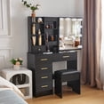 thumbnail image 3 of Caulitar Vanity Table with Led Lights and Mirror Makeup Dressing Desk with with Stool and Drawers for Bedroom, Black, 3 of 9