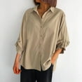 thumbnail image 2 of Stamzod Spring Tops for Women Fashion Solid Color Summer 3/4 Sleeve Button Up Shirt Women Plus Size Casual Cotton Shirts for Women Khaki XXL, 2 of 5