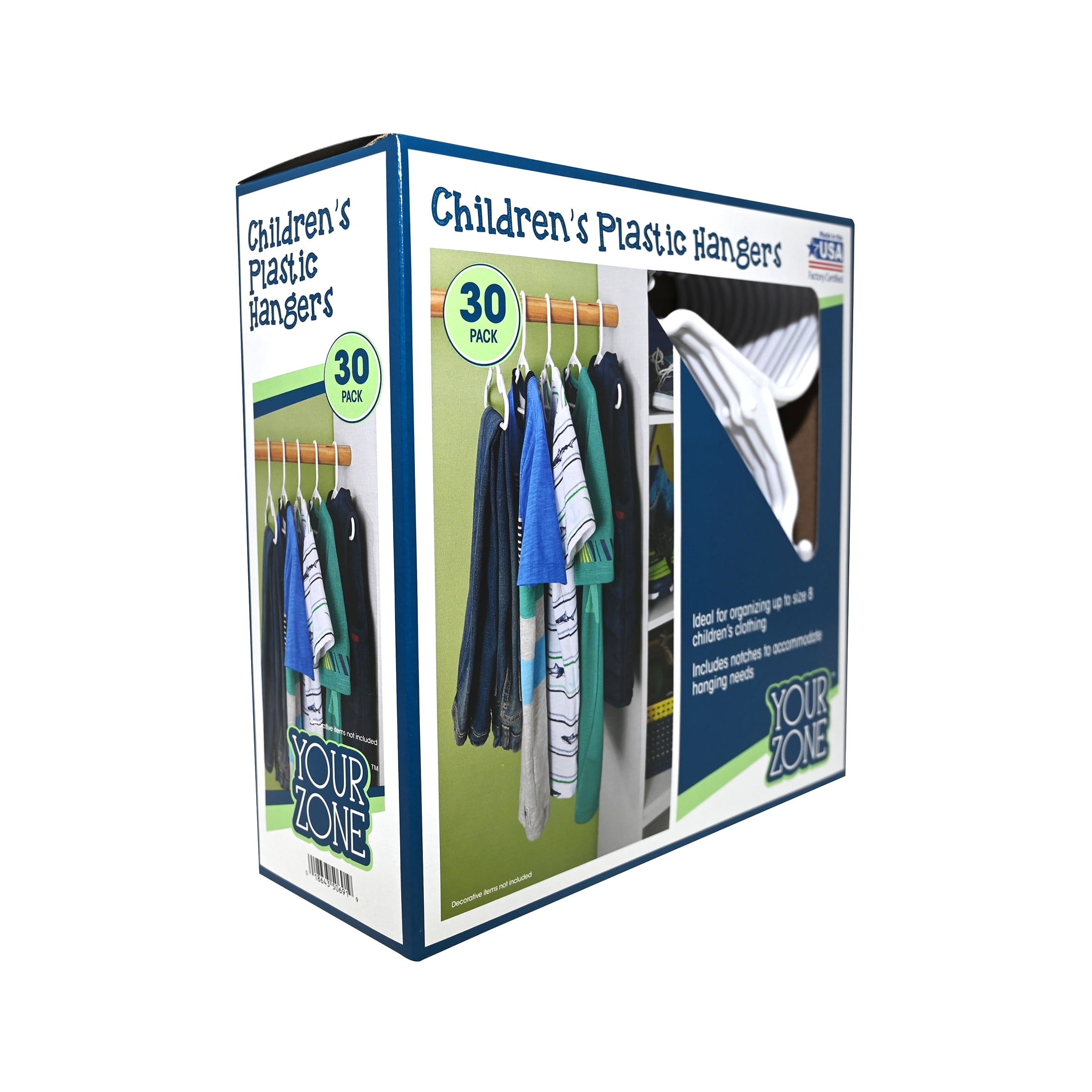 Your Zone Children's Clothing Hangers, 10 Pack, White, Sizes Up to 8,  Durable Plastic