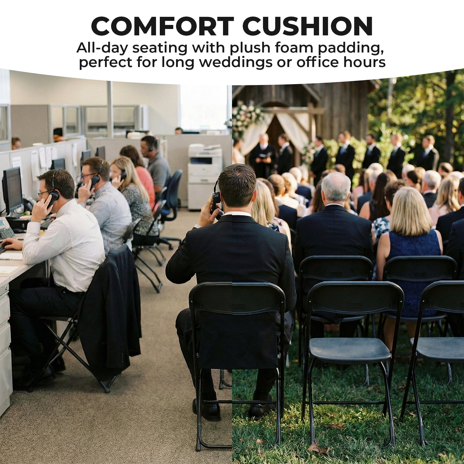 Alvantor Folding Chairs, 4/6/10-Pack White Indoor Outdoor Stackable Portable for Events, Offices, Weddings