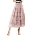 thumbnail image 3 of Cathalem Plus Size Skirt Women's Long Maxi Tulle Skirts A Line High Waisted Tiered Layered Midi Skirt Mesh Ruffle (Pink,One Size), 3 of 6