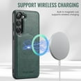 thumbnail image 2 of Compatible with Samsung Galaxy S23 Magnetic Case, Classic Premium PU Leather TPU Hybrid MagSafe Ultra Slim Protective Skin Friendly Shockproof Case Cover for Samsung Galaxy S23, Green, 2 of 7