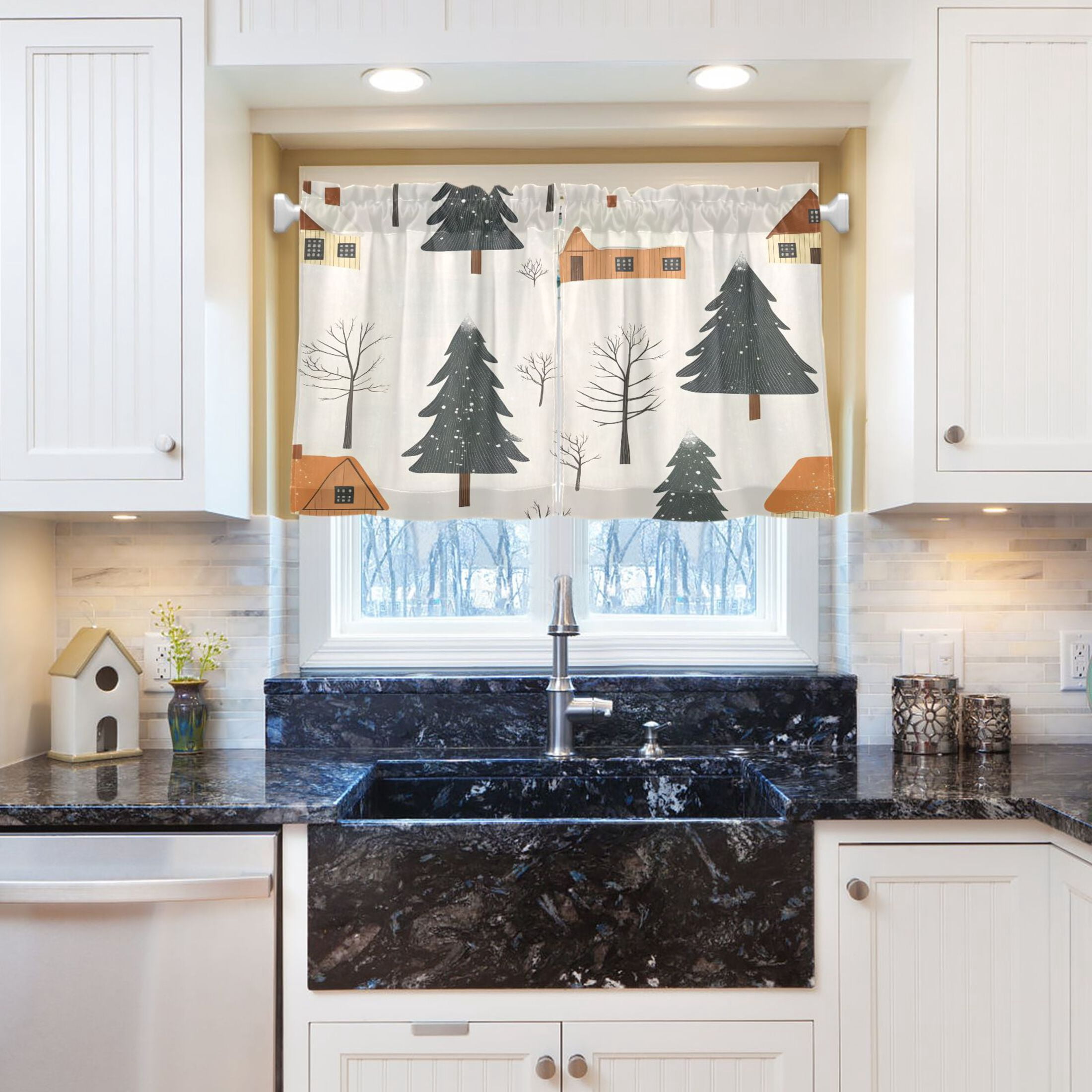 Winter Landscape 27"x36" Linen Look Cafe Curtain Set with Privacy and UV Protection