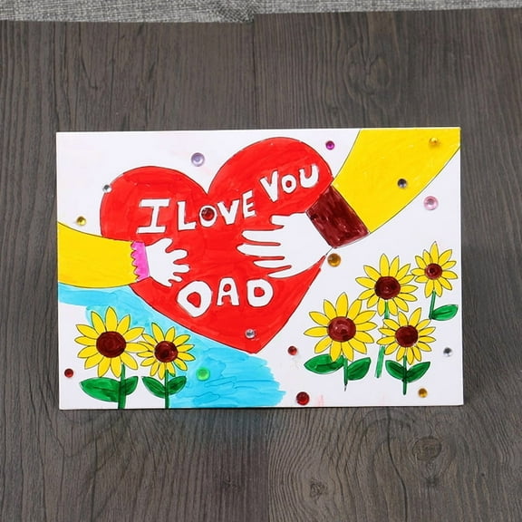Handmade Father's Day Card – "I Love You Dad" Heart Design – Colorful Artwork with Flowers and Gem Accents – Perfect Gift for Dad on Father's Day