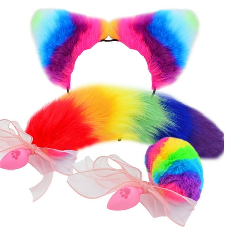 

JNANEEI Plush Ball Animals Tail Anal Plug Sex Tos for Cat Ear Headband Adult Cosplay Cos