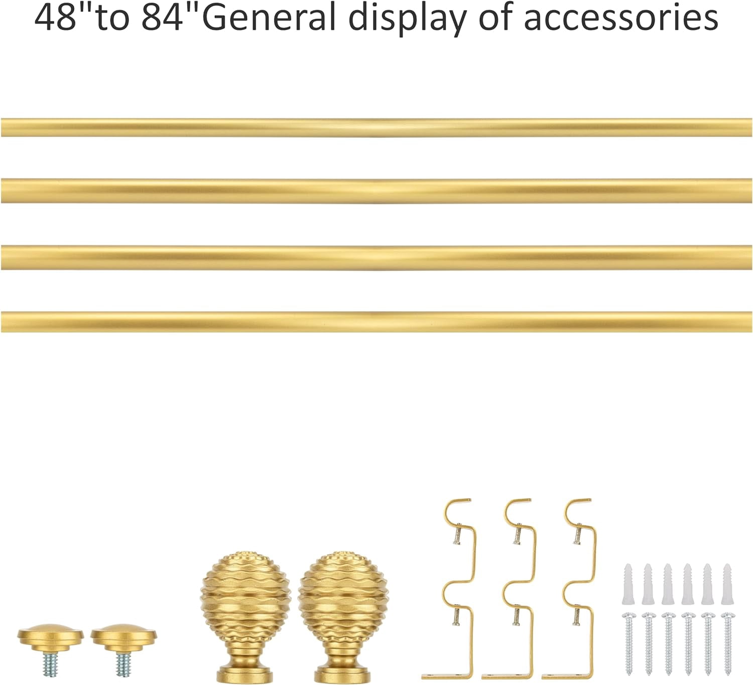 eTeckram 5/8" Double Curtain Rod with Boule Finials,Gold,48‘’-84‘’