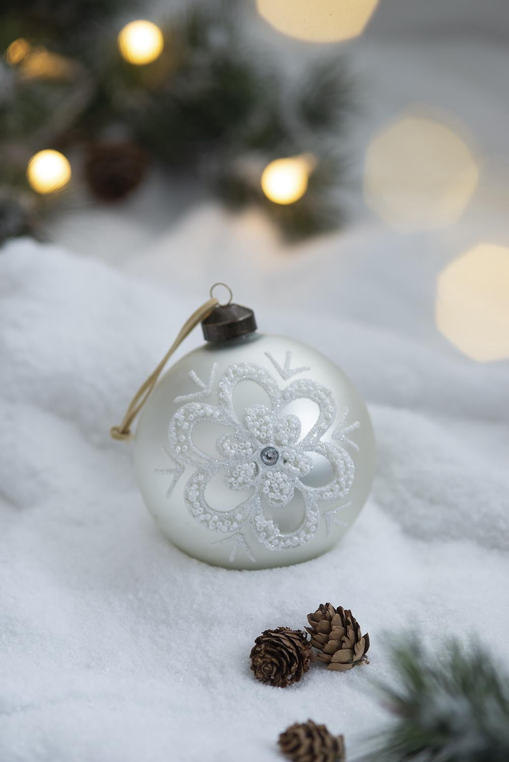 Set of 12 Glass Christmas Ball Ornaments with Glitter and Painting Design by Riccardo Tree Decor