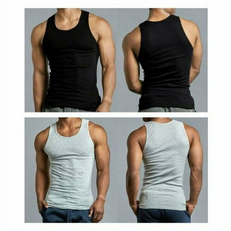 Value Packs of Men's Black & White Ribbed 100% Cotton Tank Top A Shirts  Undershirt (2XL, 6 Pack Mixed)