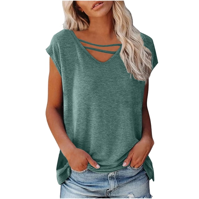 CEHVOM T-shirt Décontracté Uni pour Femmes à Manches Courtes et Col Rond en Liquidation