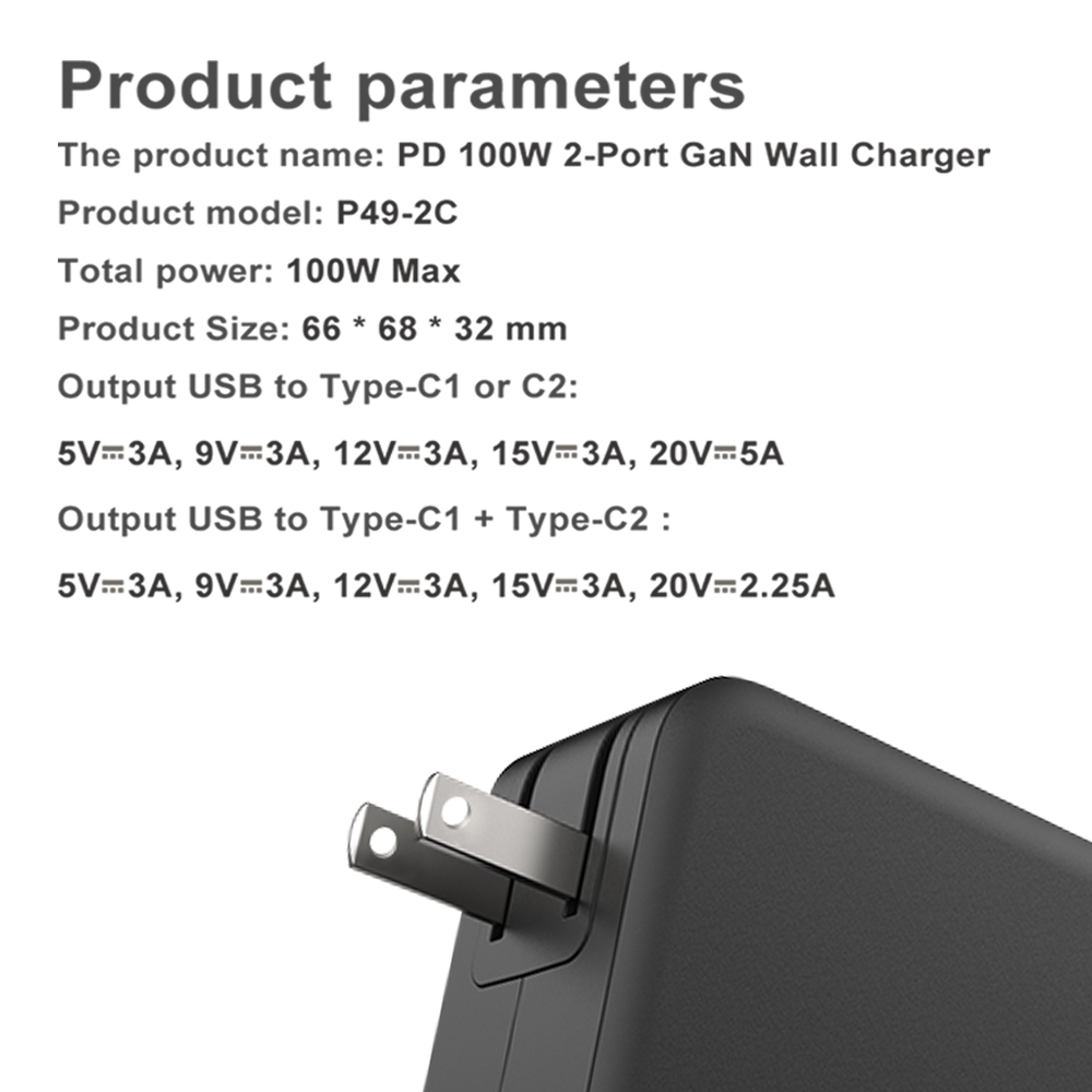 KUMI PowerPort,100W 2-Port USB C Charger GaN,USB C Wall Charger With QC 3.0 Portable Fast Charger for USB C laptops, MacBook Pro/Air, Samsung Galaxy S20, Dell XPS 13, iPhone 13 12, iPad Pro