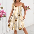 thumbnail image 3 of Sleeveless A Line Dress with Bunny and Egg Print for Women Casual Fit and Flare Spaghetti Strap Midi Length Dress Beige L, 3 of 4