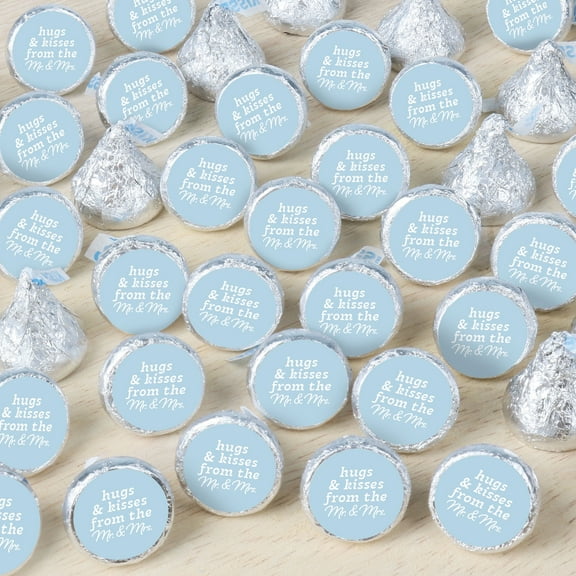Big Dot of Happiness Dusty Blue Wedding Candy Stickers, Mr & Mrs Wedding Guest Favors, Party Favor Labels, Small Round Candy Stickers - 324 Count