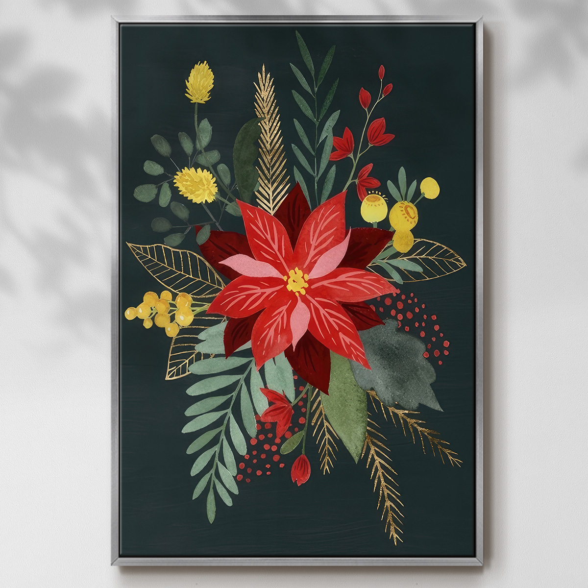 Bright Christmas Night Collection B - Framed Gallery Wrapped Holiday Canvas - 25 x 37 - Silver Frame