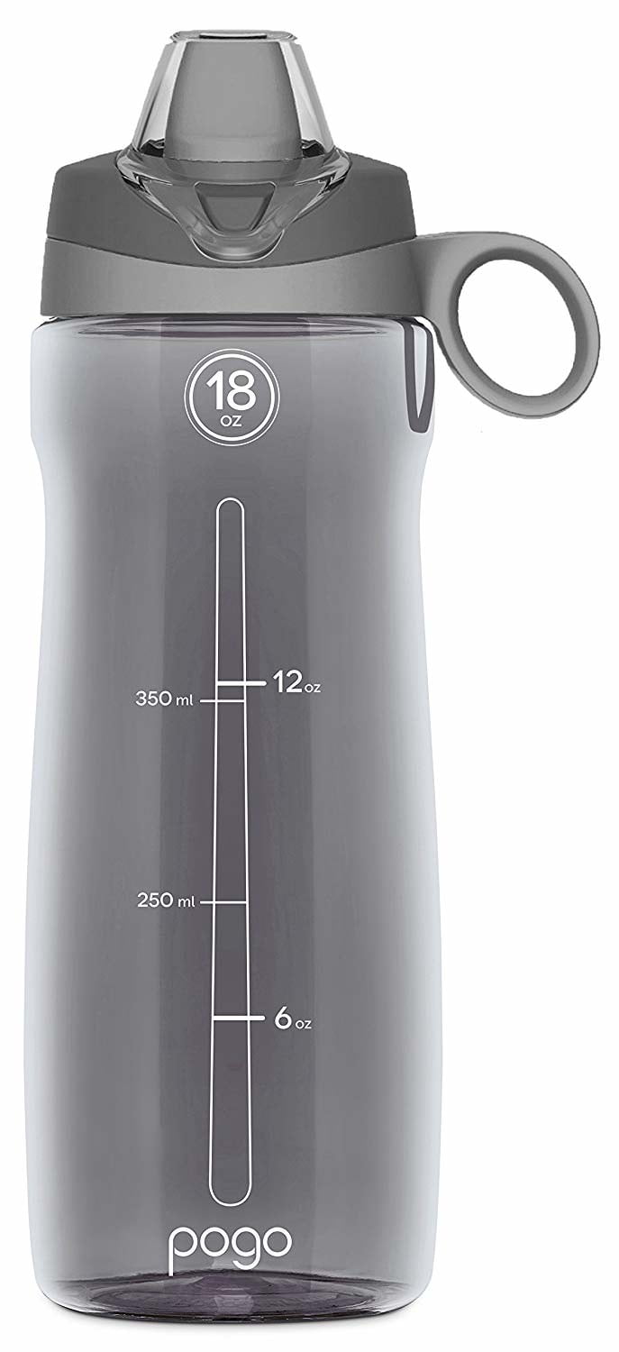 Grey 18 Oz Pogo BPA-Free Tritan Plastic Water Bottle with Soft Straw Lid 