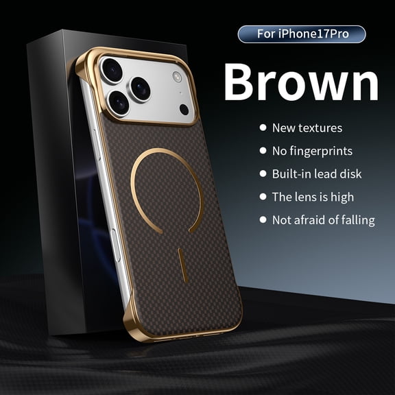 Decase Kevlar-Texture Magnetic Case for iPhone 17 Pro,Slim Frameless Back Cover, Hard PC Shock-Absorbent, Anti-Scratch, Heat-Dissipating, Anti-Fingerprint, Wireless-Charging Compatible,Brown