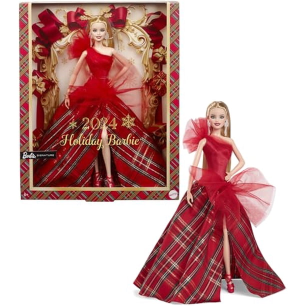 Barbie Signature Doll, 2024 Holiday Blonde Fashion Doll Wearing Gown with Plaid Skirt, Seasonal Collector Gift in Displayable Packaging