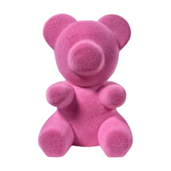 4.7 Inch Flocked Foam Bear Figurine - Soft Velvet Finish Decorative Colorful Mini Bears for Party Scenes, Tabletop Displays, and Home Shelf Decor Pink