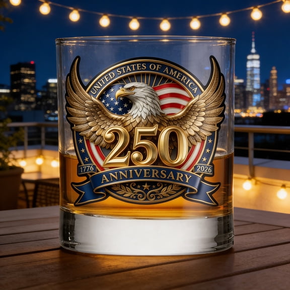 250th Anniversary Whiskey Glass 1776-2026 USA, Patriotic Old Fashioned Tumbler for Men, Commemorative Rocks Glass for Independence Day Gift