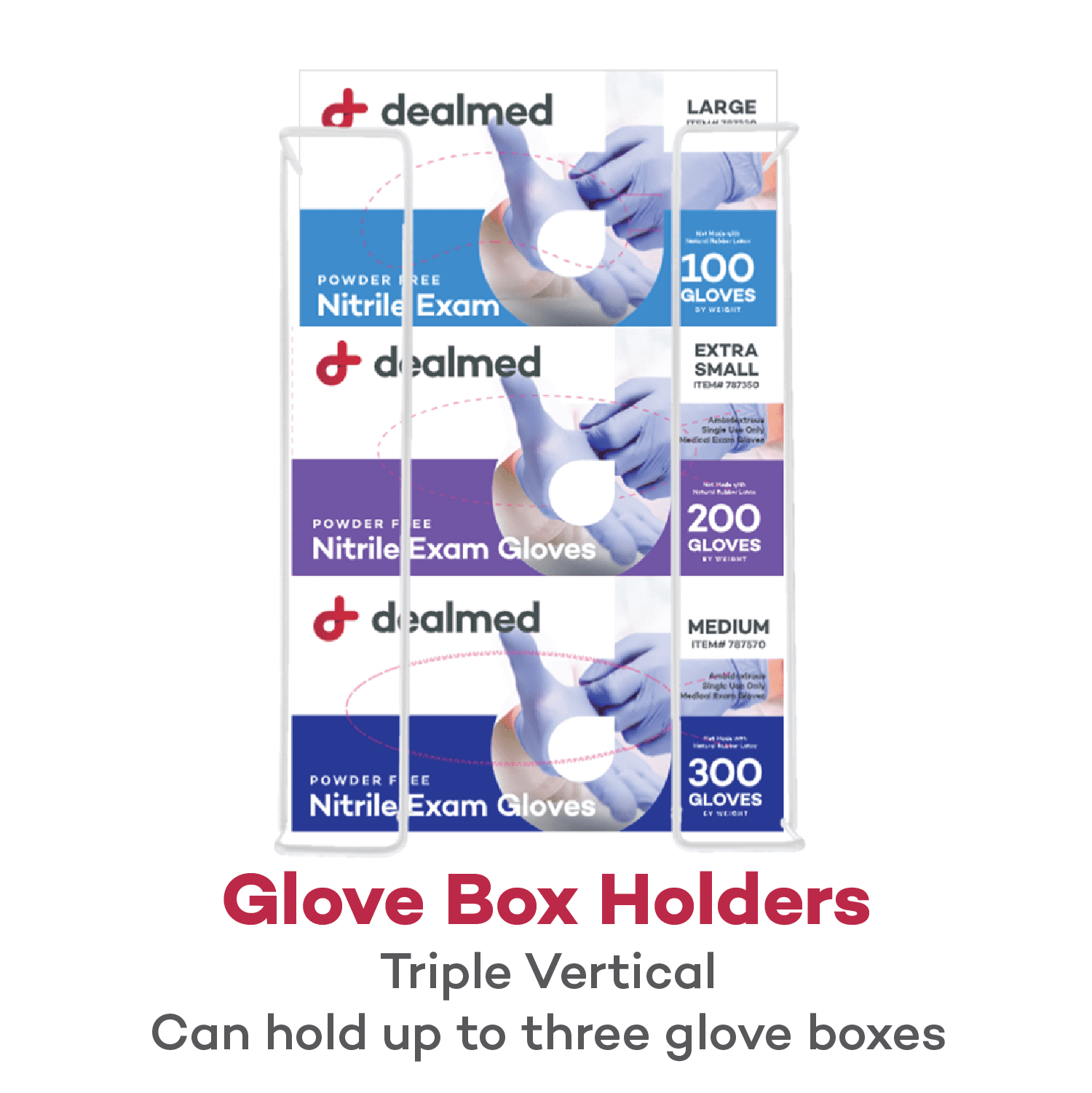 Dealmed Triple Glove Box Holder – Holds Medical Exam Gloves, Disposable Gloves, Nitrile Exam Gloves, Latex Gloves, Powder Coated Steel Vertical Wire with Open Design