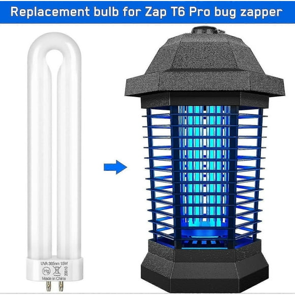T6, T8, T9 Bug Zapper Replacement Bulb, 15w, 4-pin Base, U-tube Bulb