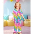 thumbnail image 4 of Girls Pajamas Silk PJS Set Rainbow Unicorn Sleepwear Short Sleeve Long Pants Jammies for Toddler Kids, 4 of 6