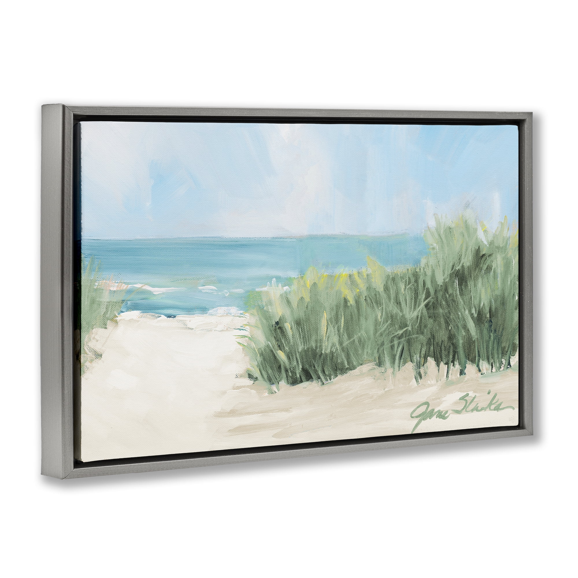 Stupell Industries Soothing Beach Day Gray Framed Floater Canvas Wall Art, design by Jane Slivka