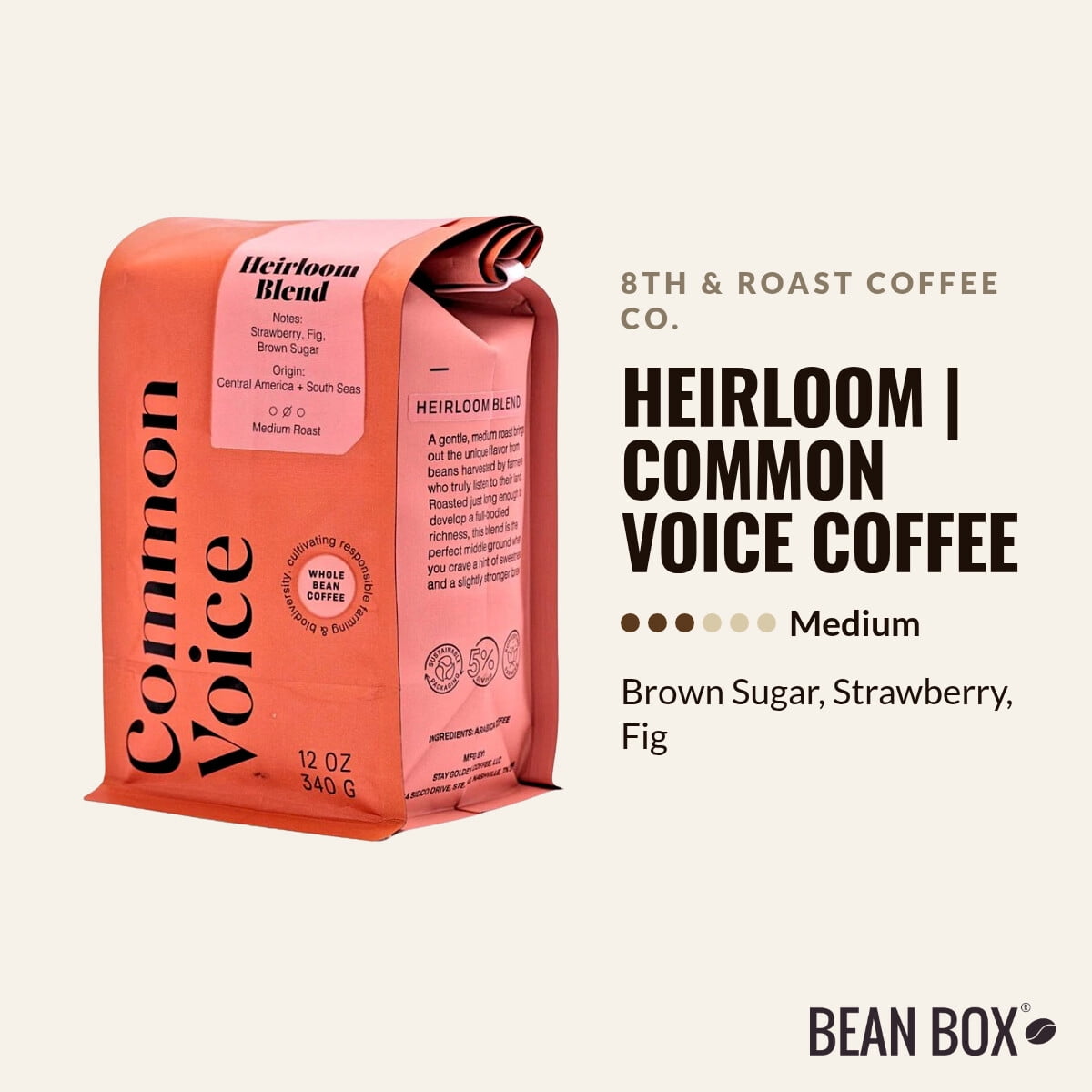 Heirloom Common Voice Coffee - Roasted by 8th & Roast Coffee Co. - Whole Bean Coffee - 2lb Bag