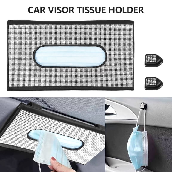 MTFun Car Sun Visor Tissue Holder with Crystal Diamond Car Napkin Box Holder Tissue Case Holder for Car Sun Visor Seat Back Car Decor Accessories