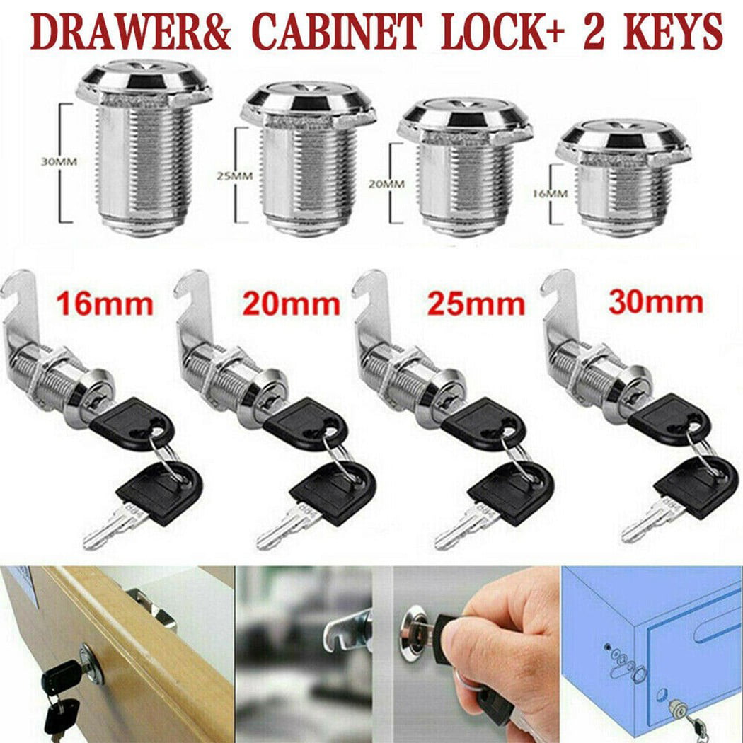 2 Key 16/20/25mm Cam Lock Door Barrel Drawer Cabinet Mail Box Locker Cupboard 