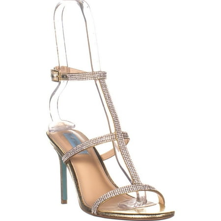 Womens Betsey Johnson Blue Tate Strappy Heeled Sandals, Gold, 8.5 US