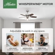 Hunter 42 inch Indoor Ceiling Fan with LED Lights - Ceiling Fan with Pull Chain, For Bedroom or Living Room, Standard Mount, No Remote, 5 Blades, Includes Bulbs - Builder 52106, Brushed Nickel