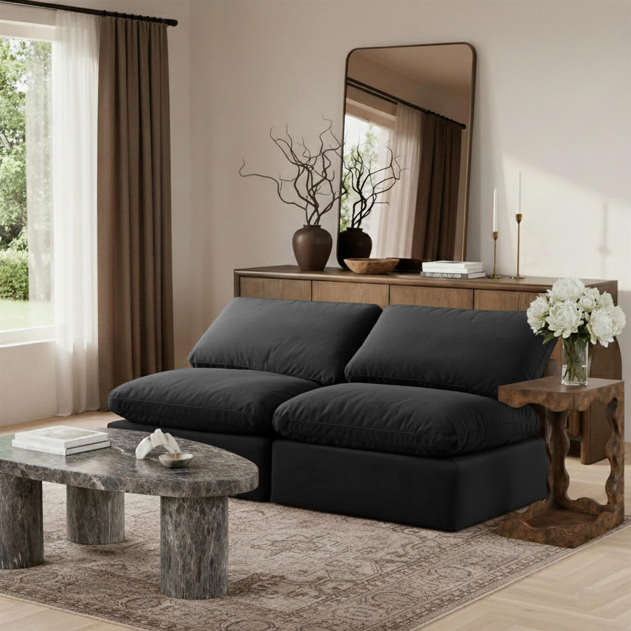 Meridian Furniture Indulge 70" Contemporary Velvet Modular Sofa in Black