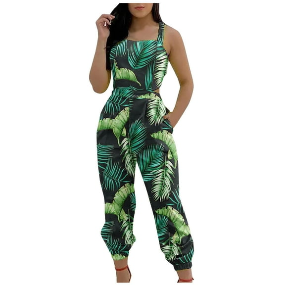 Fesfesfes Women Jumpsuits Women Overalls With Suspenders And Printing Casual Jumpsuit