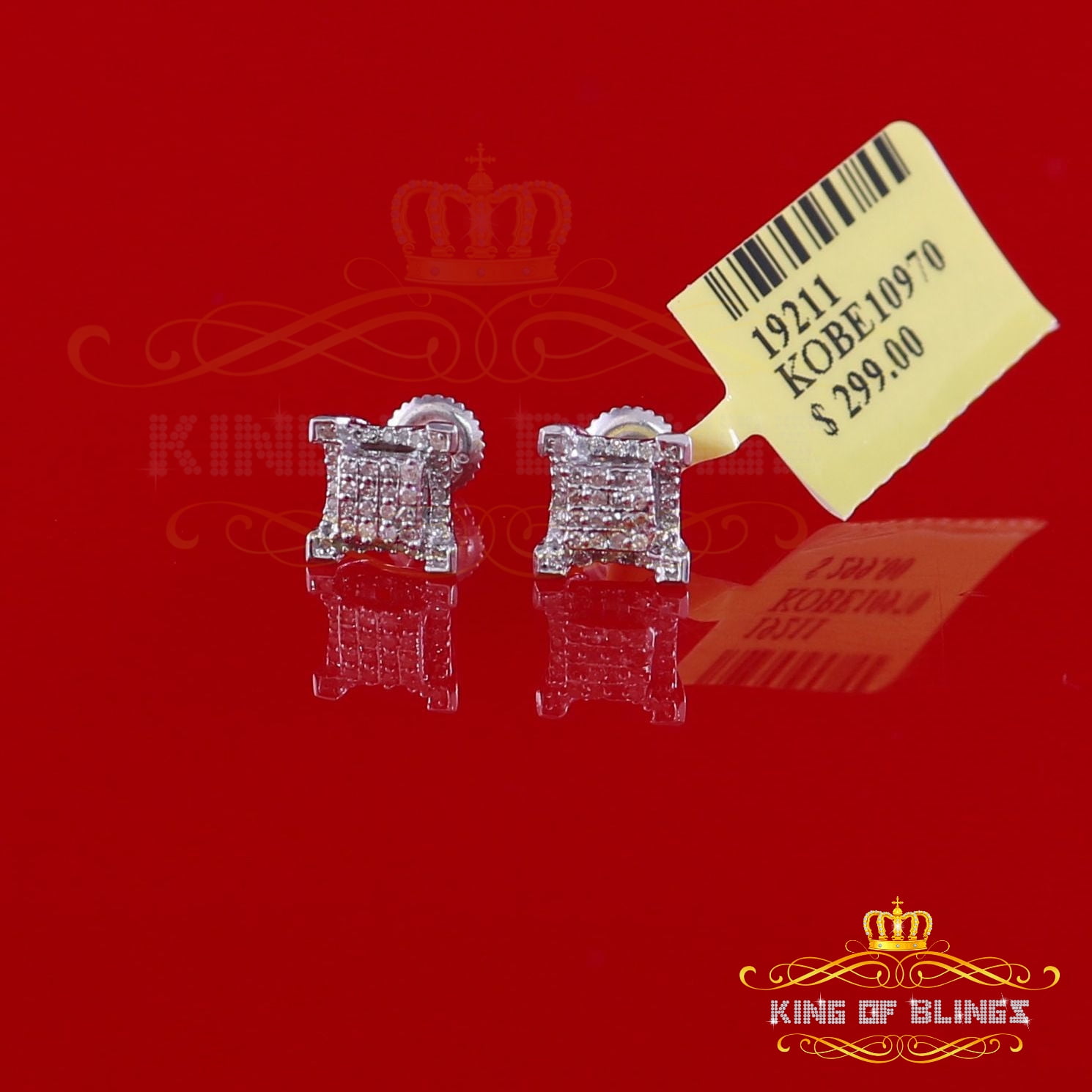King of Bling's Aretes Para 925 Sterling White Silver 0.20ct Diamond Women & Men Stud Earrings