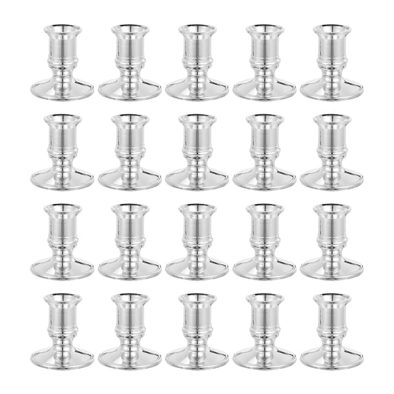 Linaichen Candle Holders 20Pcs Vintage Plastic Candlestick Stands Taper Candle Holders Silver