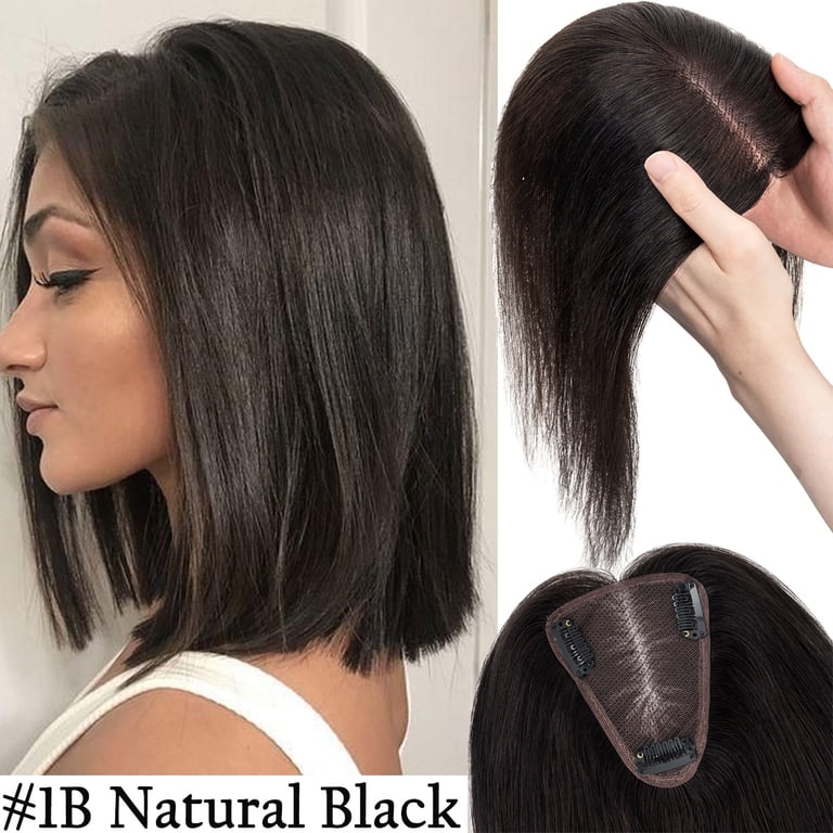 14 Inch Human Hair Topper No Bangs 150% Density Remy Hair Piece Amazon.com : TESSHAIR Human Hair Topper for Women No Bangs  main image 3