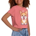 thumbnail image 4 of Uourmeti Corgi-Pink Crew Neck T-Shirt Notes 13-14Y Girls Summer Short Sports Top Casual Pullover Shirts for Outodor, 4 of 6