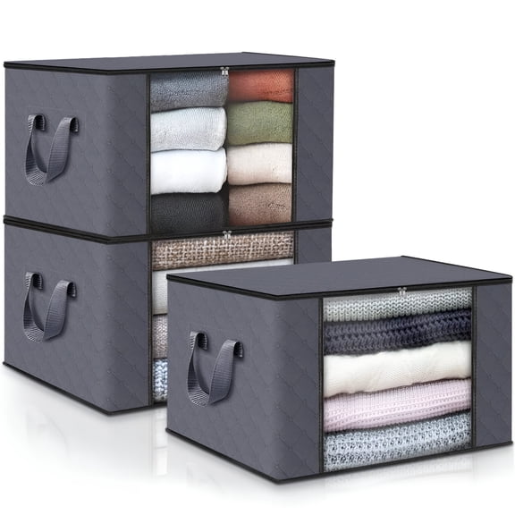 XIBUFE 90L 3 Pack Foldable Fabric Storage Bins For Closet Dorm Essentials