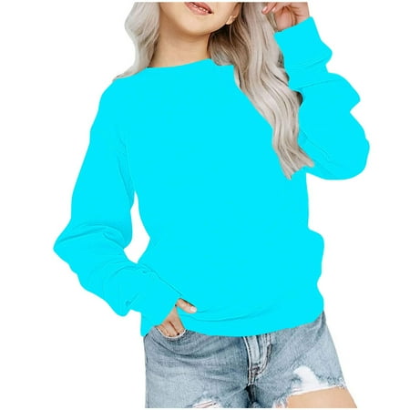 

abtuhar Girls Sweatshirt Toddler Baby Girls Sweatshirts Casual Pullover Crewneck Winter Long Sleeve Tops Shirts Clothes Sky Blue 2-3 Years