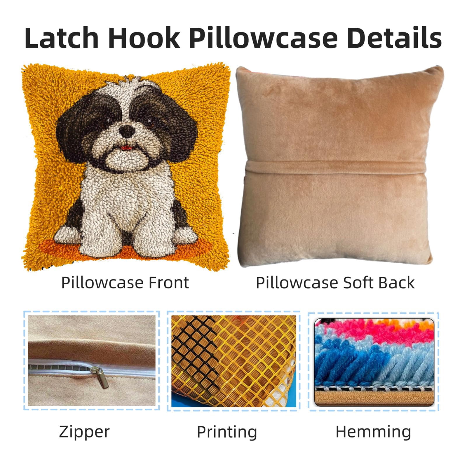DIY Latch Hook Pillow Kits for Adults Cute Cartoon Shih Tzu Dog Printed Pillowcase Crochet Yarns Hooking Handmade Pillow Cover Cushion for Home Sofa Decoration 17x17inch-5