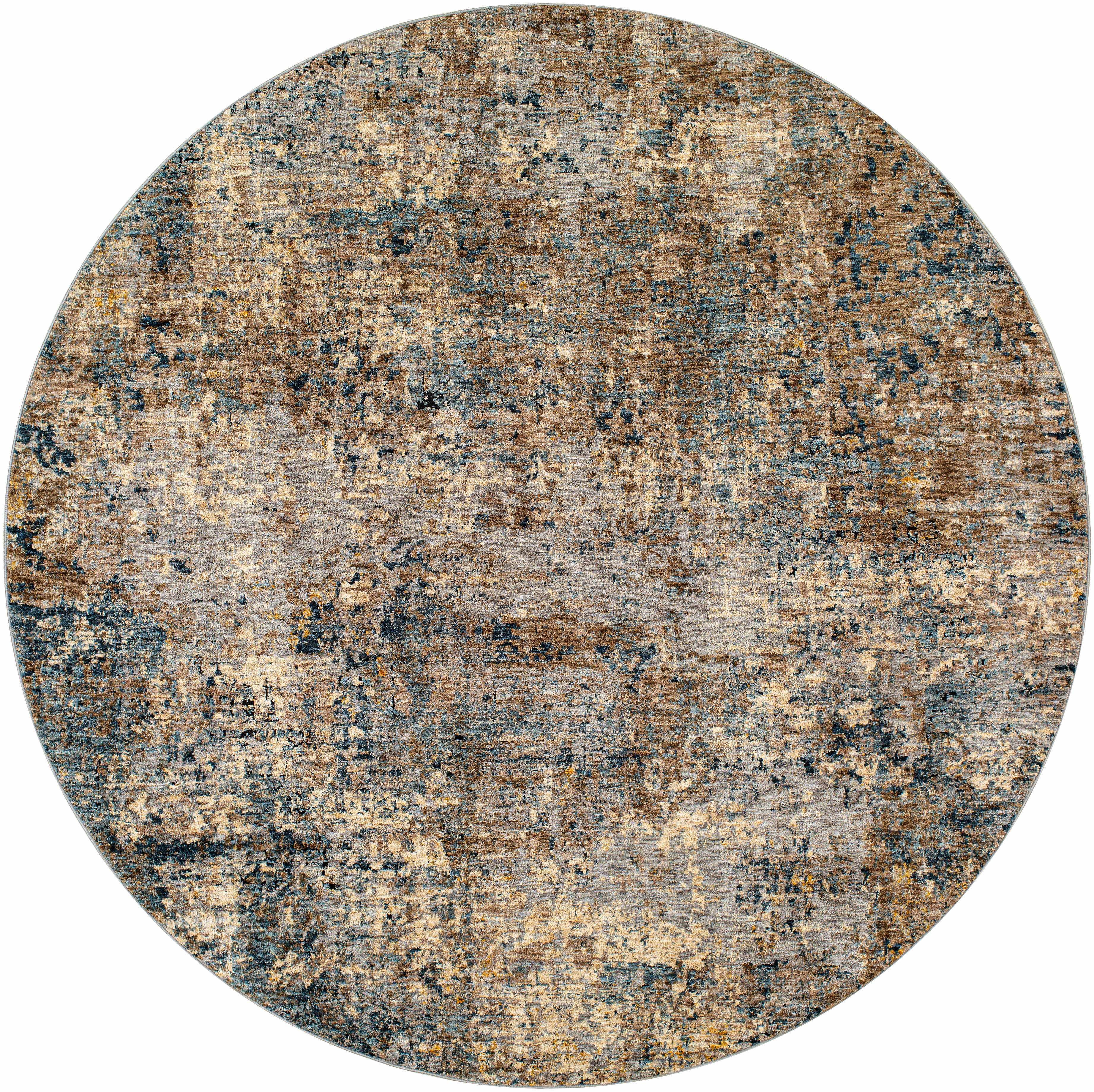 Hauteloom Gorokan Contemporary Abstract Living Room Bedroom Dining Room Area Rug - Modern Distressed Bohemian Carpet - Brown, Cream, Beige, Brown, Gray - 6'7" Round