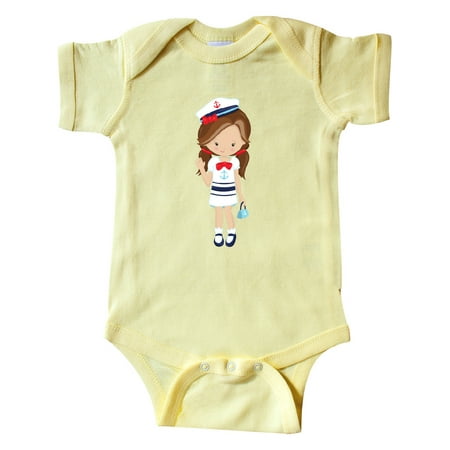 

Inktastic Cute Girl Boat Captain Skipper Brown Hair Gift Baby Girl Bodysuit