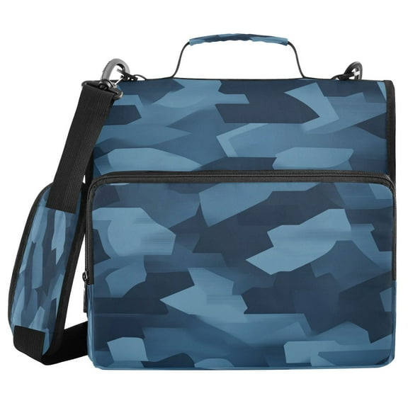 Water-Resistant 3-Ring Binder Organizer with Multiple Pockets Zipper Binder Bag for Office Blue Camouflage