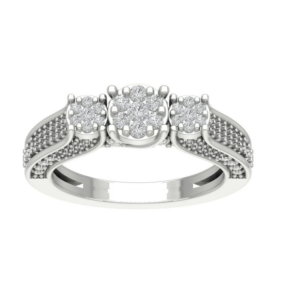 Araiya 14K White Gold Diamond Sidestone Ring for Women (1 cttw, I-J Color, I2-I3 Clarity), Size 7