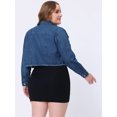 thumbnail image 4 of GRACE & GRANDEUR Women's Plus Size Denim Jackets Washed Button Front Long Sleeve Ripped Frayed Crop Denim Jacket 1X Dark Blue, 4 of 5